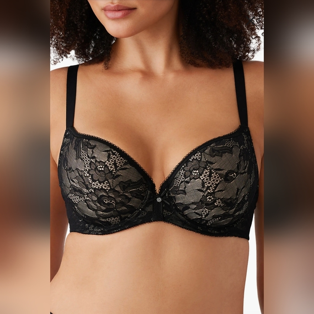 Wacoal NWT Bra Women's Lace Finesse T Shirt Underwire Lightly Padded Black